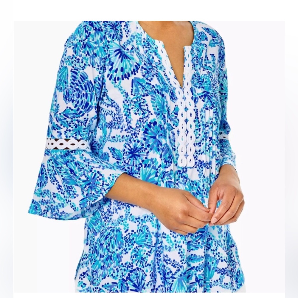 Lilly Pulitzer Hollie Tunic Turquoise Oasis Shell Me You Love Me Size Medium